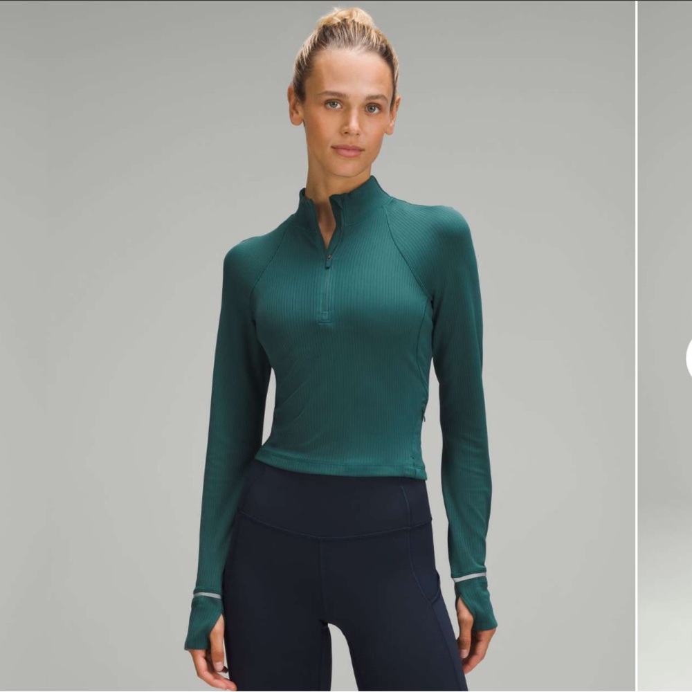lululemon athletica Green Long Sleeve Crop Top
